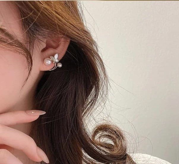 Dainty Pearl with Butterfly Earring
