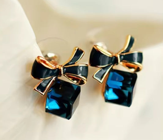 Blue Stone Bow Earring