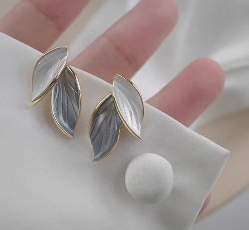 Blue Double Leaf Earrings