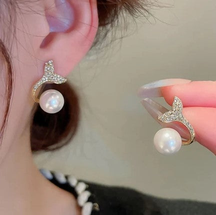 Fishtail and Pearl Earrings