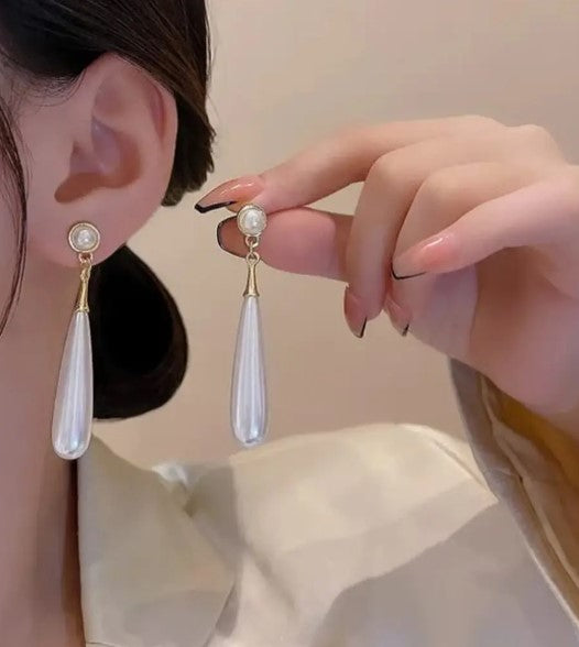 White Pearl Drop Earrings